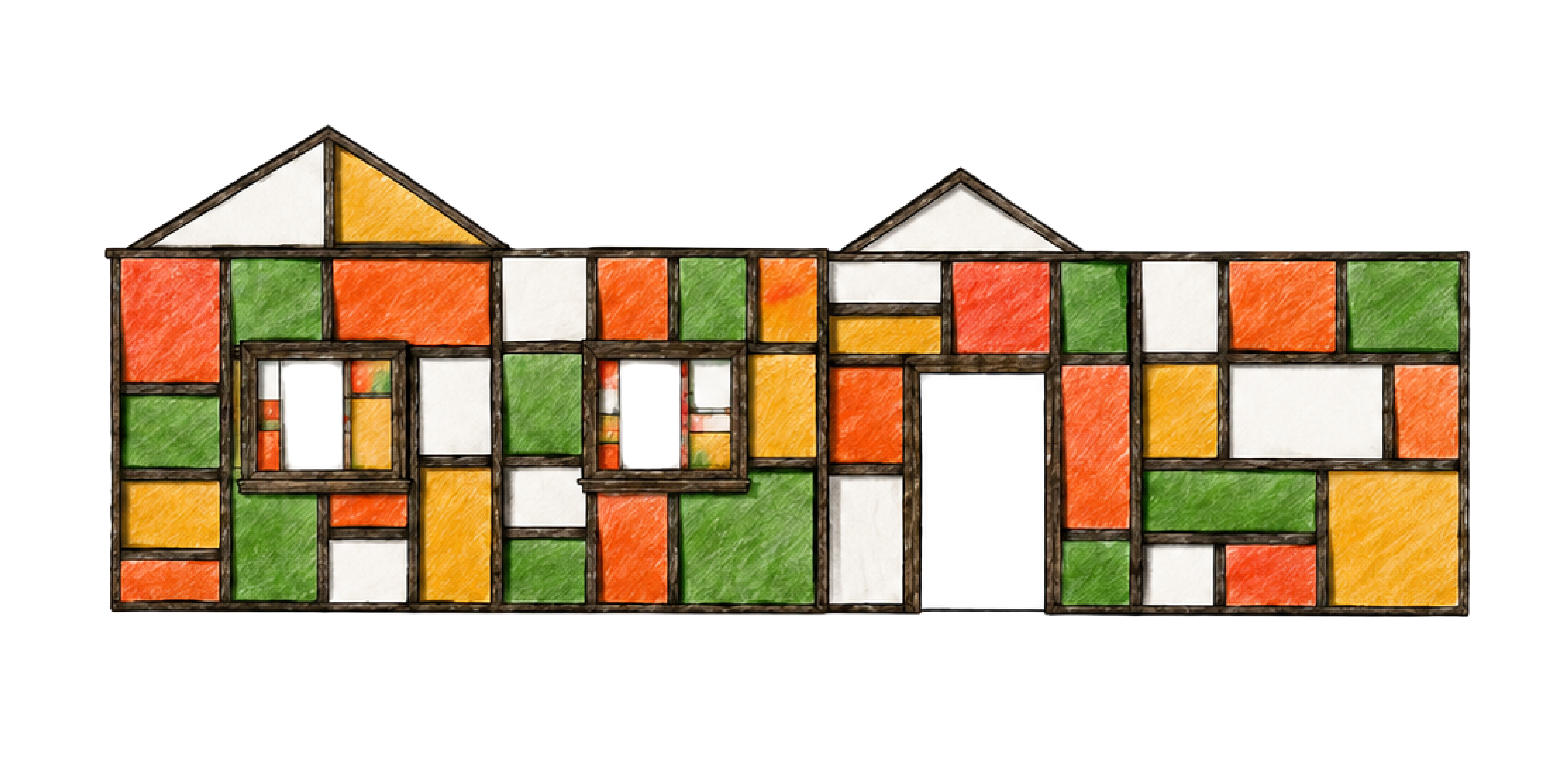 Pumpkin Village hut design inspired by Piet Mondriaan